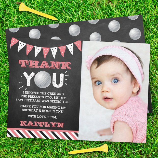 Golf Ball Any Age Birthday Photo Thank You Card (Creator Uploaded)