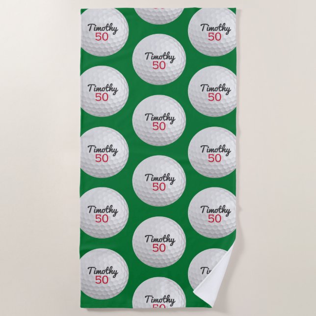 Golf Ball Birthday Party - 50th or Other Year Beach Towel (Front)