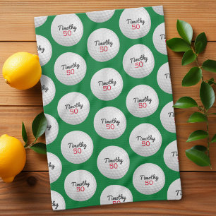 Golf Ball Birthday Party - 50th or Other Year Tea Towel