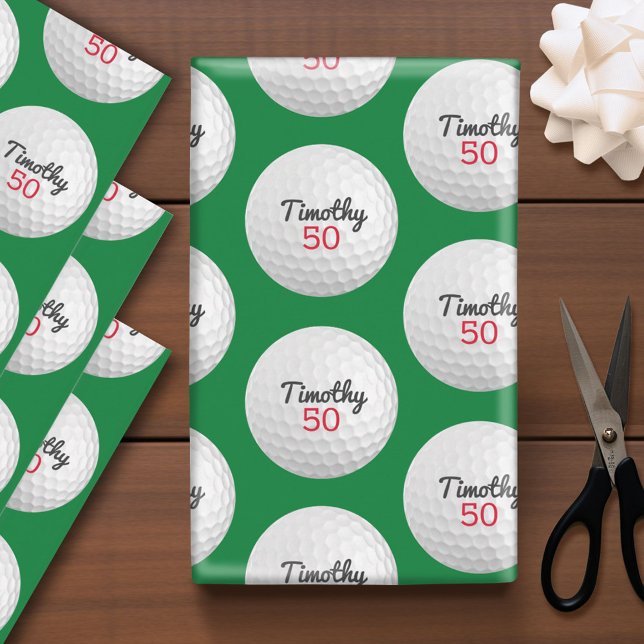Golf Ball Birthday Party - 50th or Other Year Wrapping Paper Sheet (Custom Golf Birthday Wrapping Paper)