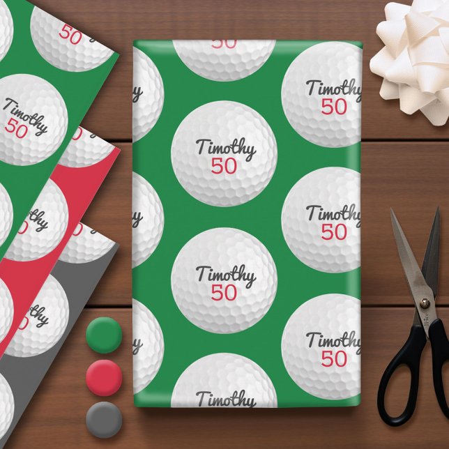 Golf Ball Birthday Party - 50th or Other Year Wrapping Paper Sheet (Custom Golf Birthday Wrapping Paper)
