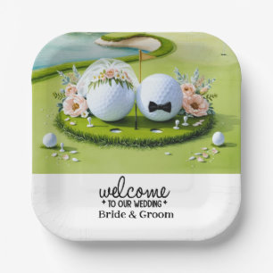 Golf ball Bride & Groom Welcome to our Wedding Paper Plate