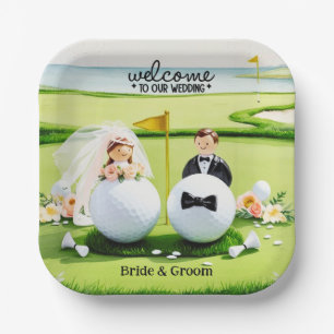 Golf ball Bride & Groom Welcome to our Wedding Paper Plate