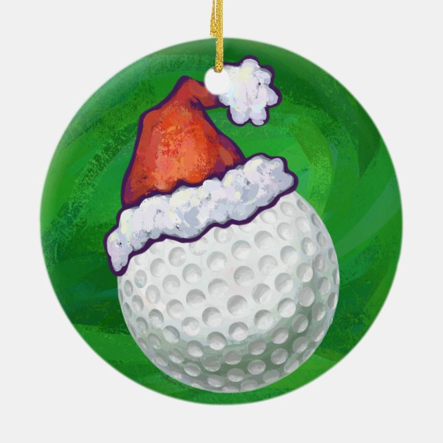 Golf Ball Christmas Hats Ceramic Tree Decoration (Back)