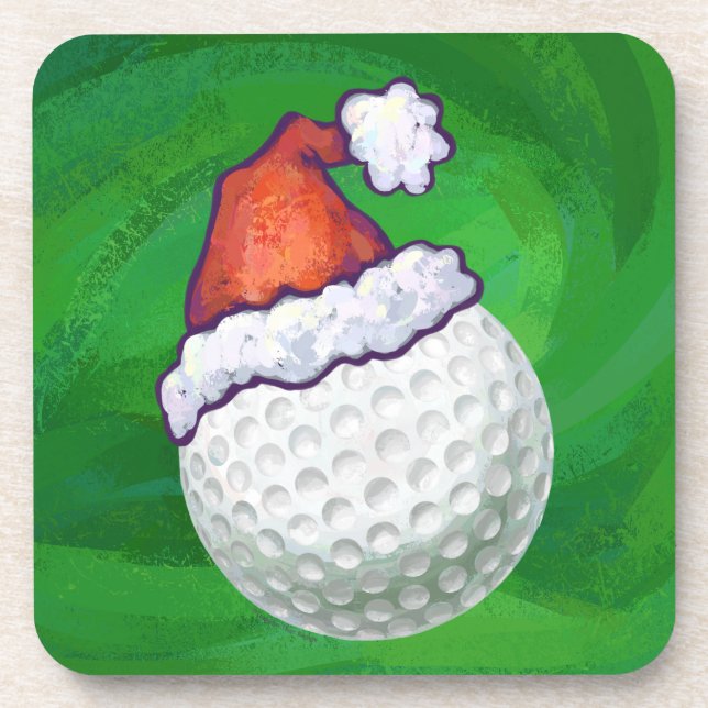 Golf Ball Christmas Hats Coaster (Front)