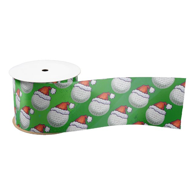 Golf Ball Christmas Hats on Green Satin Ribbon (Spool)