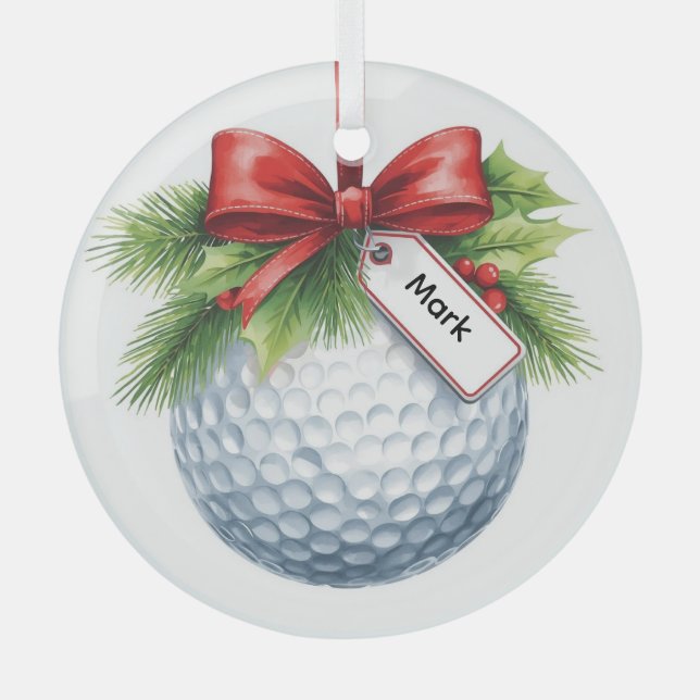 Golf Ball Christmas themed Glass Tree Decoration (Front)