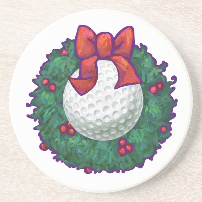 Golf Ball Christmas Wreath Coaster (Front)