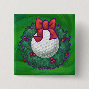 Golf Ball Christmas Wreath on Green 15 Cm Square Badge