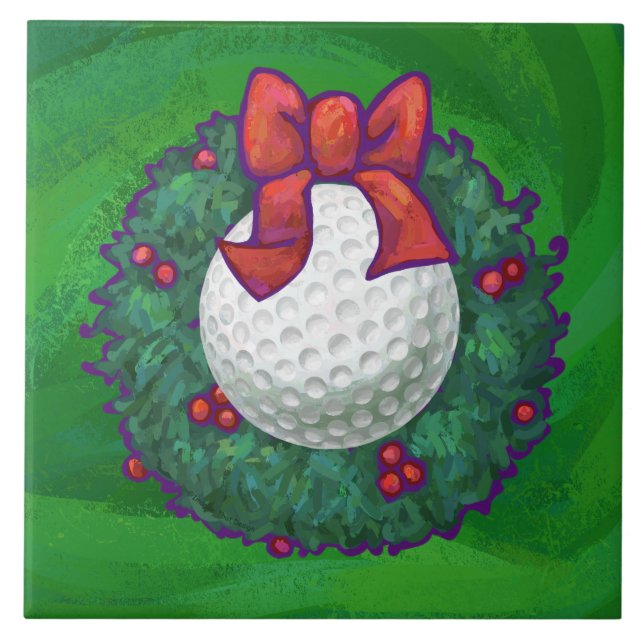 Golf Ball Christmas Wreath on Green Tile (Front)