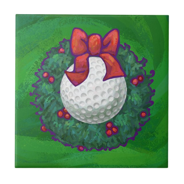 Golf Ball Christmas Wreath on Green Tile (Front)