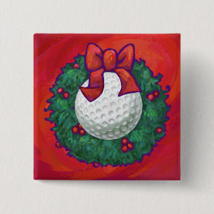 Golf Ball Christmas Wreath on Red 15 Cm Square Badge