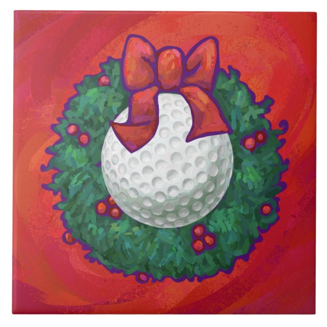 Golf Ball Christmas Wreath on Red Tile (Front)