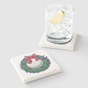 Golf Ball Christmas Wreath Stone Coaster
