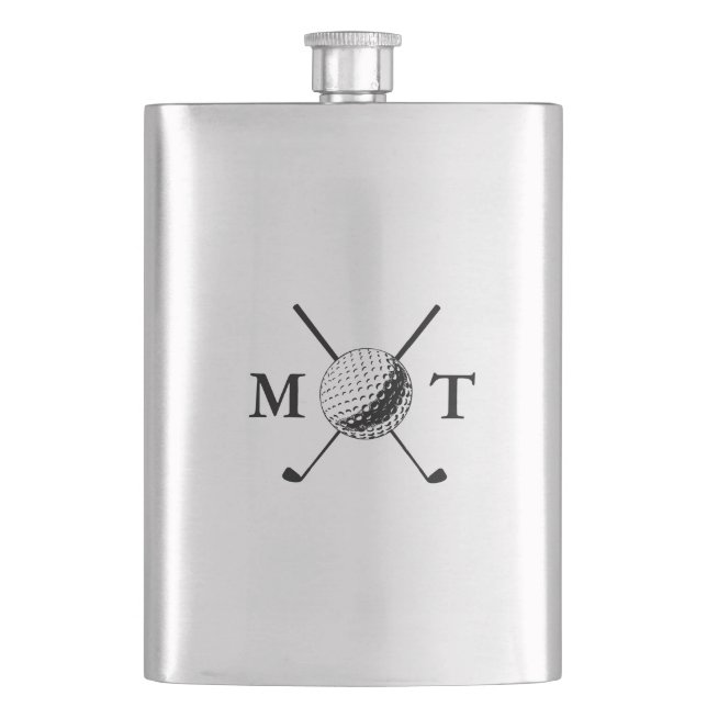 Golf Ball Club Personalised Initial Monogram Hip Flask (Front)