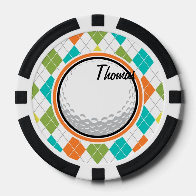 Golf Ball; Colourful Argyle Pattern Poker Chips (Front)