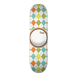 Golf Ball; Colourful Argyle Pattern Skateboard