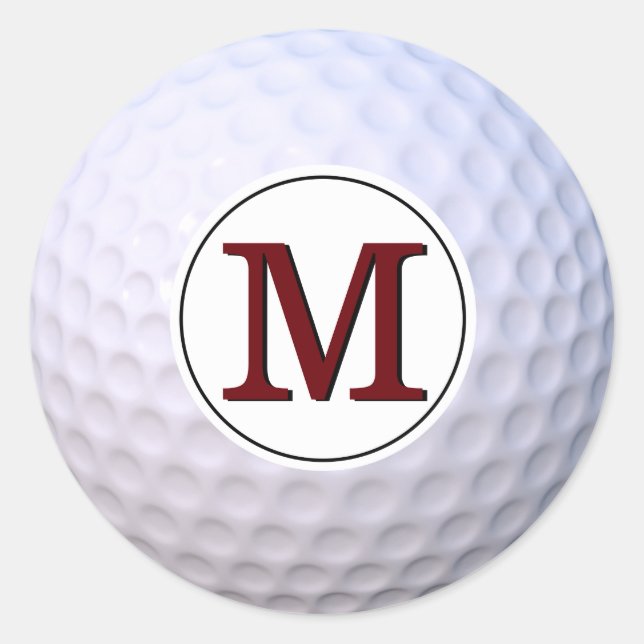 Golf Ball Customisable Monogram Classic Round Sticker (Front)