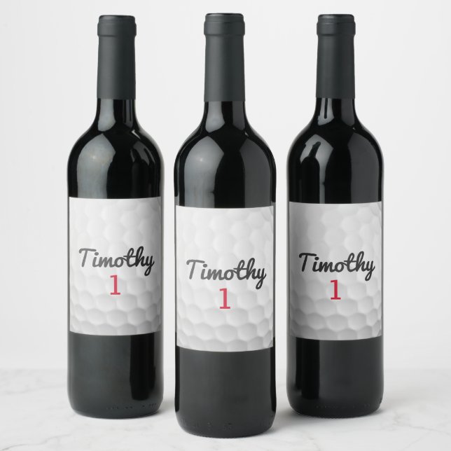 Golf Ball Dimples and Black Name Red Number Wine Label (Bottles)