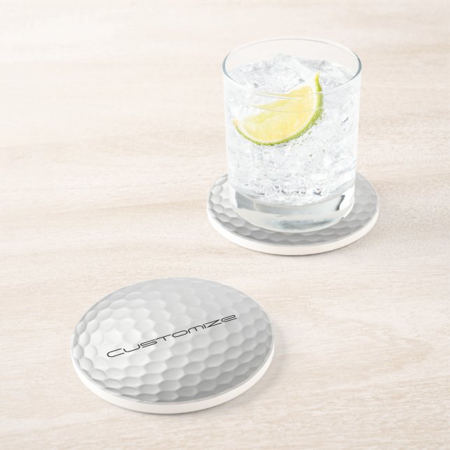 Golf Ball Dimples pattern with Personalised Text Coaster (Side)