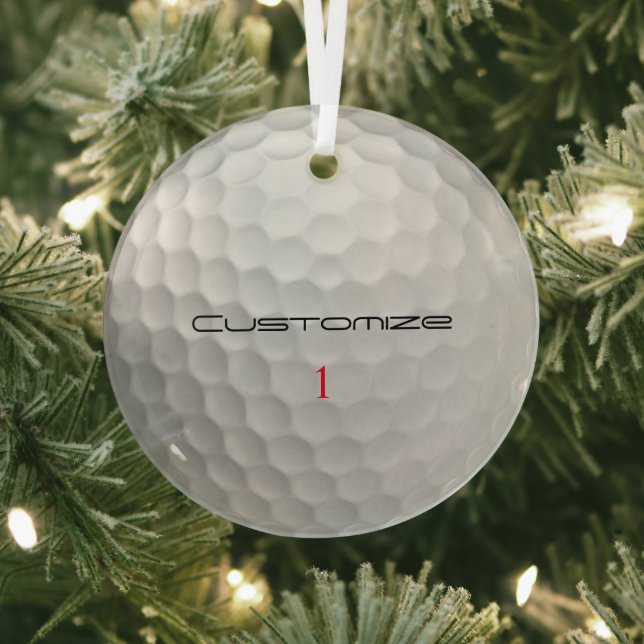 Golf Ball Dimples Personalised Text and Number Glass Tree Decoration (Insitu)