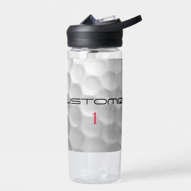 Golf Ball Dimples Personalised Text and Number Water Bottle (Left)