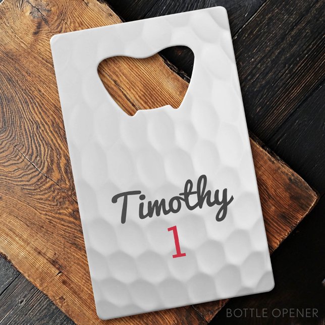 Golf Ball Dimples with Black Name Red Number (Custom Bottle Opener - Card Style)
