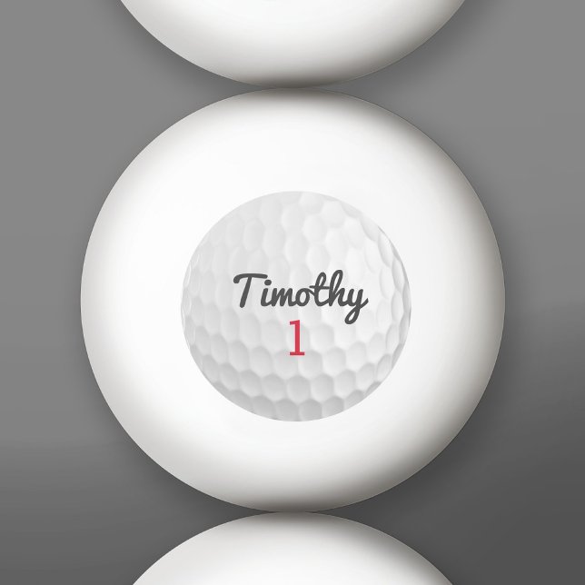 Golf Ball Dimples with Black Name Red Number (Custom Ping Pong Balls)