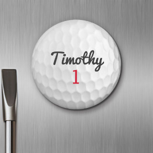 Golf Ball Dimples with Black Name Red Number Magnet