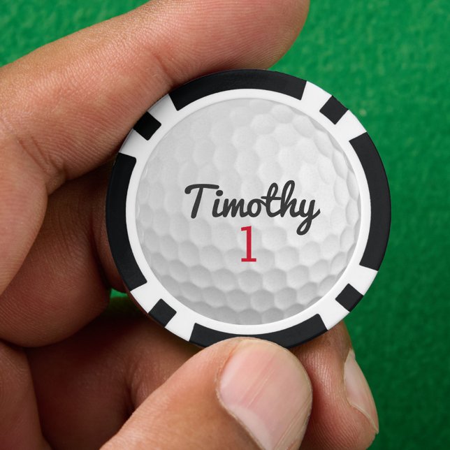 Golf Ball Dimples with Black Name Red Number Poker Chips (Custom Poker Chip)