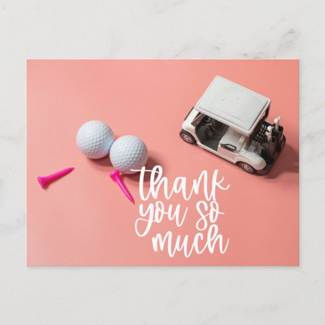 Golf ball for Baby Girl Golfer Thank you postcard (Front)