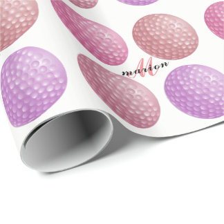 GOLF BALL GIFT WRAP,  MONOGRAM WOMAN GOLFER PAPER