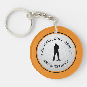 Golf Ball Golfer Modern Monogram Orange Black Key Ring