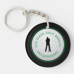 Golf Ball Golfer Modern Sports Monogrammed Black Key Ring