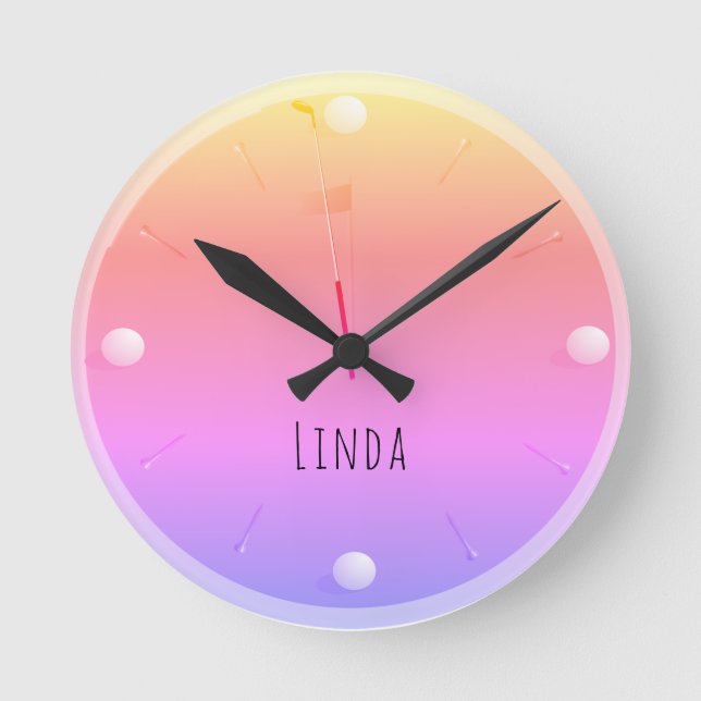 Golf Ball Green Neon Pink Athletic Personalised Round Clock (Front)