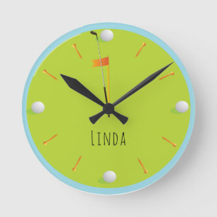 Golf Ball Green Sport Themed Athletic Personalised Round Clock