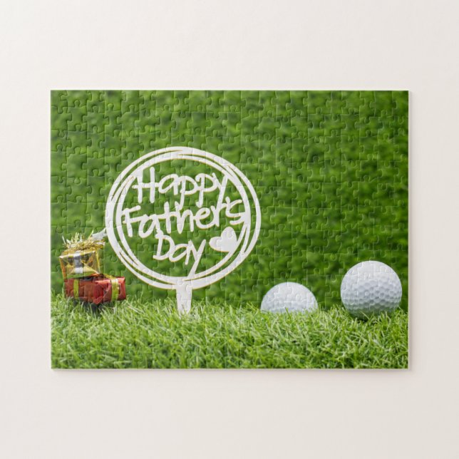 Golf ball Happy Father's Day for Golf dad on green Jigsaw Puzzle (Horizontal)