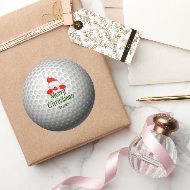 Golf Ball Holiday Design, Merry Christmas Classic  Round Sticker (Gifting)