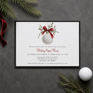 Golf Ball Holiday Open House Watercolor Stylish Invitation