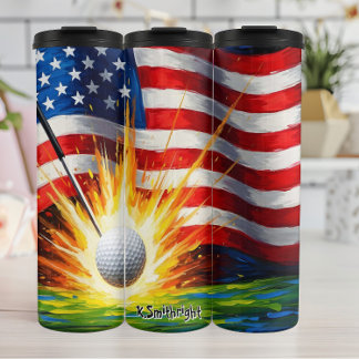 Golf Ball Impact American Flag Thermal Tumbler