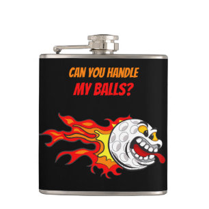 Golf Ball in Flames, Black Hip Flask