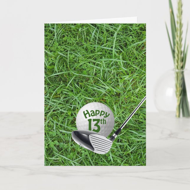 Golf Ball In Grass 13th Birthday Card (Front)