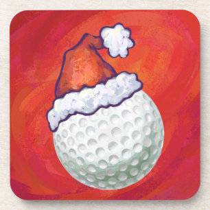 Golf Ball in Santa Hat on Red Coaster