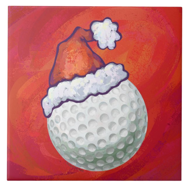 Golf Ball in Santa Hat on Red Tile (Front)