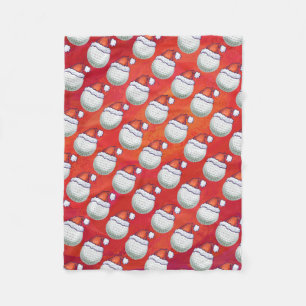 Golf Ball in Santa Hat Pattern on Red Fleece Blanket