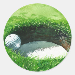 Golf ball inside the hole for hole in one party classic round sticker