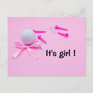 Golf ball it is girl baby shower on pink postcard