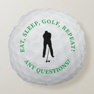 Golf Ball Male Golfer Silhouette Cute Green Black  Round Cushion