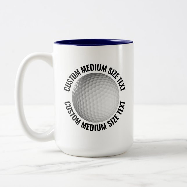 Golf Ball & Medium Text NAVY BLUE 15oz Custom Two-Tone Coffee Mug (Left)