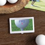 Golf Ball Monogram Green Business Card Case<br><div class="desc">Just add your initials and golf ball number to the lone golf ball perched on a golf tee. Great for golfers,  golf coaches and dads that love golf business</div>